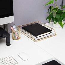 Mind Reader Gold Geometric Paper Tray Modern Organizer