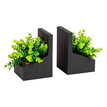 Mind Reader Planter Bookends with Faux Greenery Decorative Set of 2