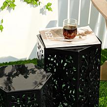 Multi-Functional Set of 2 Black Iron Garden Stools or Planter Stand