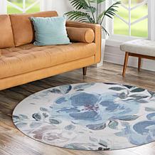 My Magic Carpet Sasha Floral Cream Blue Washable Round Area Rug 6'