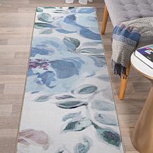 My Magic Carpet Sasha Floral Cream Blue Washable Runner Rug 2.5'x10'