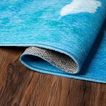 My Magic Carpet Watercolor Aqua Blue Washable Area Rug 5'x7'