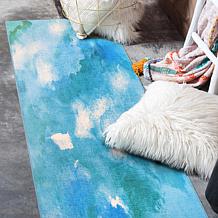 My Magic Carpet Watercolor Aqua Blue Washable Runner Rug 2.5'x7'
