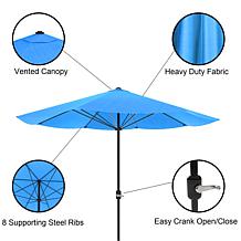 Nature Spring 9' Patio Umbrella with Easy Crank - Lake Blue