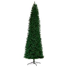 Nearly Natural 11’ Slim Pine Christmas Tree with 950 Clear LED Lights
