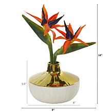 Nearly Natural 14" Faux Bird of Paradise Arrangement in Vase