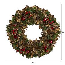 Nearly Natural 15" Holiday Artificial Wreath w/Pinecones and Ornaments