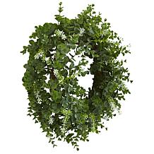 Nearly Natural 18" Eucalyptus Double Ring Wreath with Twig Base