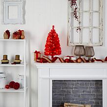 Nearly Natural 2' Red Artificial Christmas Tree with 35 LED Lights
