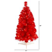 Nearly Natural 2' Red Artificial Christmas Tree with 35 LED Lights