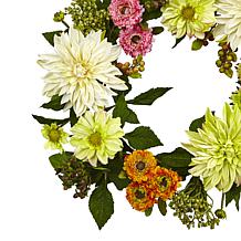 Nearly Natural 22" Mixed Dahlia and Mum Wreath