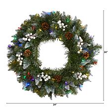 Nearly Natural 24 in. Snow Tipped Christmas Wreath with 50 Lights