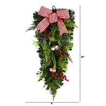 Nearly Natural 26" Holiday Christmas Bells and Bow Artificial Swag