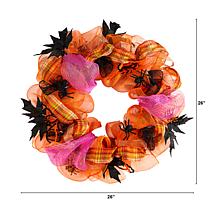 Nearly Natural 26 in. Halloween Spider Mesh Wreath