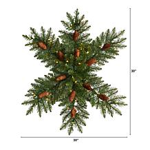 Nearly Natural 30” Pre-Lit Snowflake Artificial Fir Wreath w/ 40 LEDs
