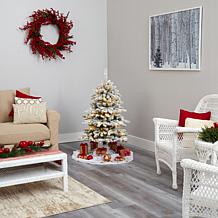 Nearly Natural 4 Ft. Flocked Christmas Tree with 150 LED