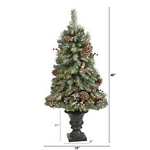Nearly Natural 4 Ft. Frosted Christmas Tree with 100 Clear LED Lights