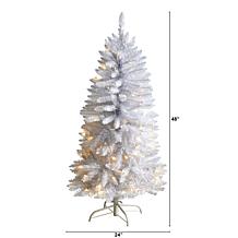 Nearly Natural 4’ Slim White  Christmas Tree with 100 Lights