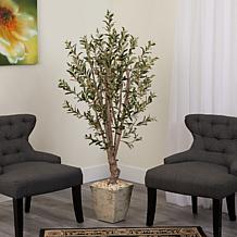 Nearly Natural 5’ Artificial Olive Tree in Country White Planter