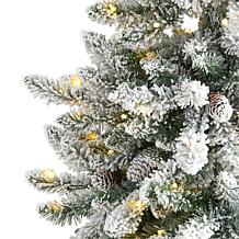 Nearly Natural 5 Ft. Flocked Christmas Tree with 200 LED