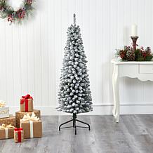 Nearly Natural 5 Ft. Flocked Pencil Artificial Christmas Tree