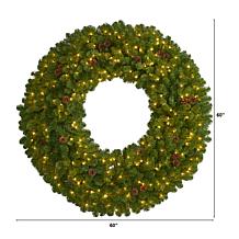Nearly Natural 5 Ft. Giant Christmas Wreath with 280 Warm White Lights
