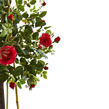 Nearly Natural 5.5' Rose Topiary Tree with Farmhouse Planter