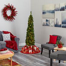 Nearly Natural 6' Green Pencil Christmas Tree with 150 LED Lights
