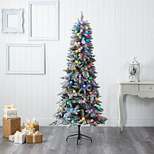 Nearly Natural 6.5 Ft. Flocked Christmas Tree with 75 Lights