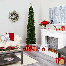 Nearly Natural 7' Green Pencil Christmas Tree with 150 LED Lights