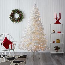 Nearly Natural 7' White Christmas Tree with 350 Clear LED Lights