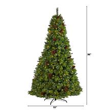 Nearly Natural 8' Pine Artificial Christmas Tree w/ Berries & 700 LEDs