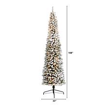 Nearly Natural 9 Ft. Flocked Pencil Christmas Tree with 600 Lights