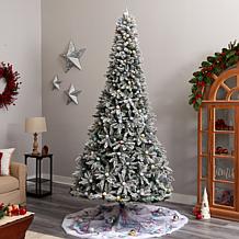 Nearly Natural 9.5' Flocked Mountain Fir Tree with 150 Lights