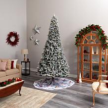 Nearly Natural 9.5' Flocked Mountain Fir Tree with 150 Lights