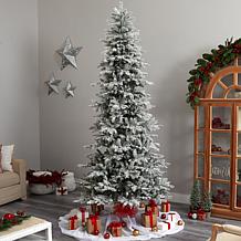 Nearly Natural 9.5 Ft. Slim Flocked Spruce Tree with 600 LED Lights