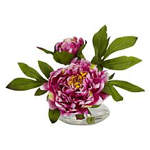 Nearly Natural Artificial 6” Peony with Glass Vase Set of 3
