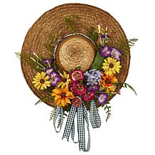 Nearly Natural Silk Mixed Flower Hat Wreath Arrangement