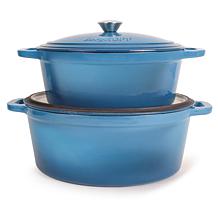 Neo 6-piece Cast Iron Dutch Oven Set with Lids, Blue