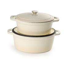 Neo Enameled Cast Iron 13" Oval Dutch Oven 8qt, Meringue