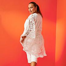 Nina Leonard Bell-Sleeve Open Front Crochet Cardigan