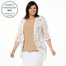 Nina Leonard Bell-Sleeve Open Front Crochet Cardigan