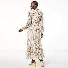 Nina Leonard Collared Button Front Chiffon Maxi Dress