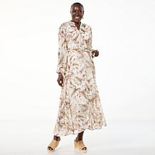 Nina Leonard Collared Button Front Chiffon Maxi Dress