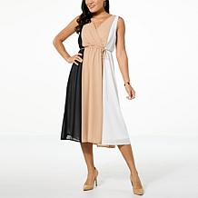 Nina Leonard Colorblock Dress with Smocked Back