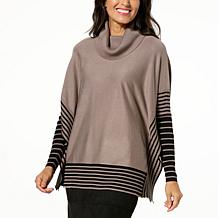 Nina Leonard Cowl-Neck Poncho Sweater