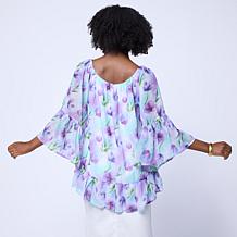 Nina Leonard Crushed Printed Chiffon Tiered Hem Top