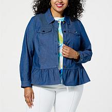 Nina Leonard Denim Twill Flounce Jacket