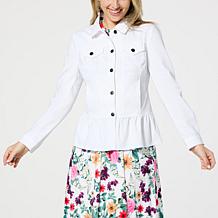 Nina Leonard Denim Twill Flounce Jacket