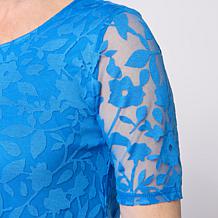 Nina Leonard Elbow-Sleeve Jewel-Neck Trapeze Dress